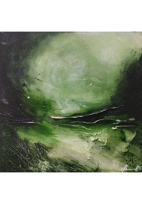 Quiet Green II - Triptych Abstract painting featuring various shades of green with textured brushstrokes.