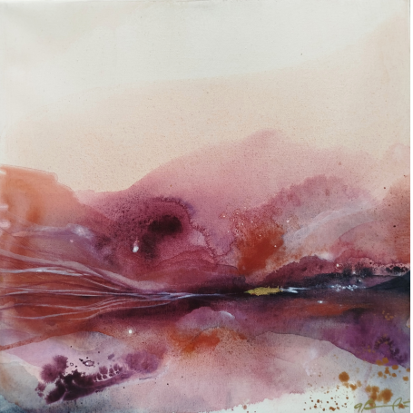 Rosa Languido I - Triptych Abstract watercolor artwork featuring blending shades of pink, purple, and orange.
