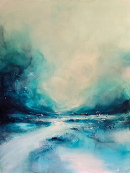 Respiro Aperto Respiro Aperto by Anna Barone, Paesaggio astratto nei toni del blu con un orizzonte luminoso e un'atmosfera di quiete.