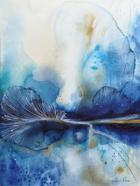 Dopo il Temporale Dopo il Temporale by Anna Barone - Paesaggio astratto ad acquerello nei toni del blu e dell'azzurro con luce soffusa e atmosfera acquatica.