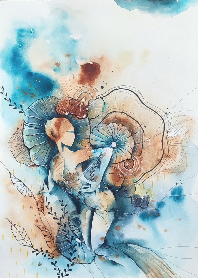 LASCIA ANDARE - 2022 Abstract watercolor illustration featuring a flowing female figure amidst floral elements.
